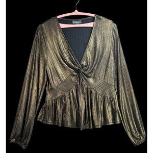 Bold Elements Women's Gold Foil V-Neck Top Sz XL Stretch Party Cruise Wedding